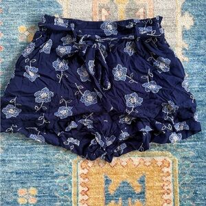 Angie Navy Floral High Waist Shorts